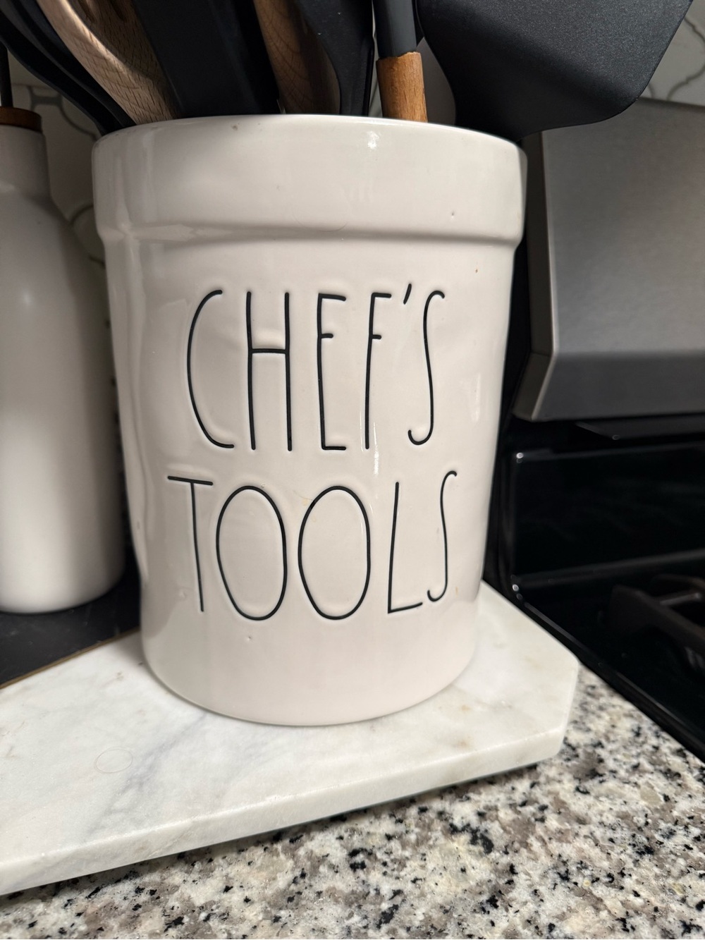 Rae Dunn Ceramic 'Chef's Tools' Utensil Crock in White with Black Lettering